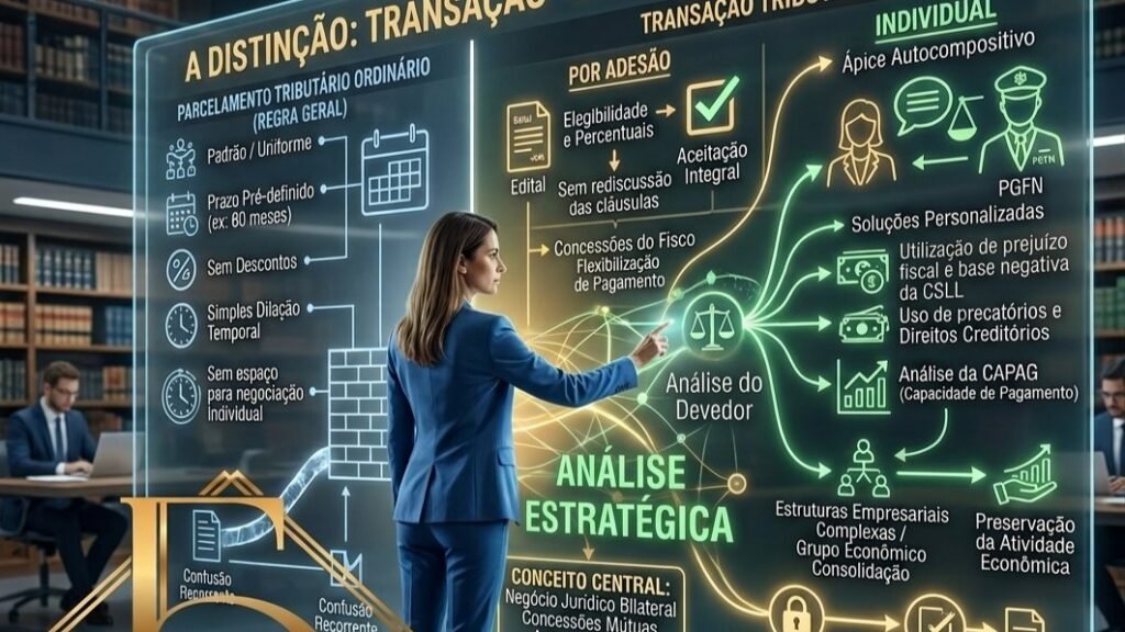 Quadro comparativo entre parcelamento ordinário, transação por adesão e transação individual na PGFN